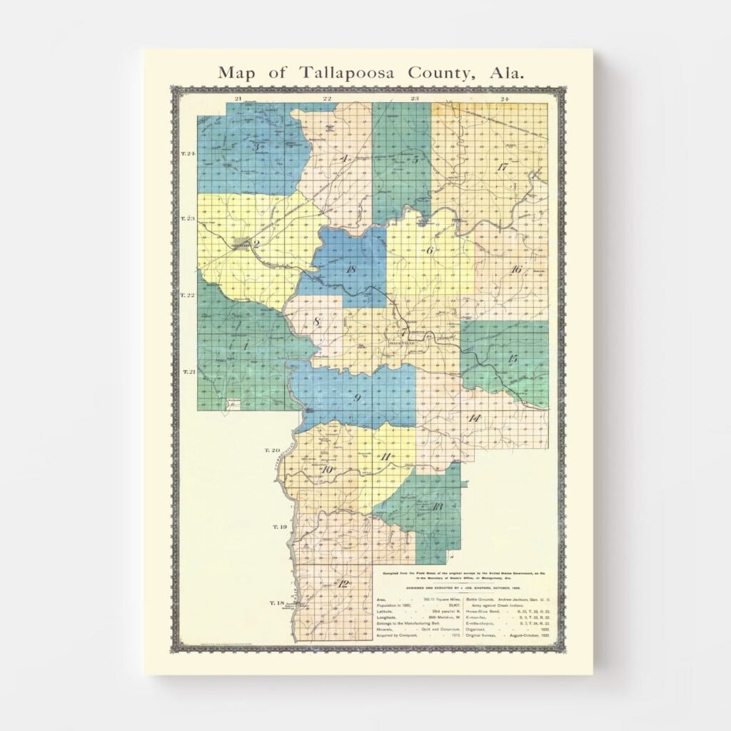 Vintage Map Of Tallapoosa County Alabama 1885 By Ted S Vintage Art