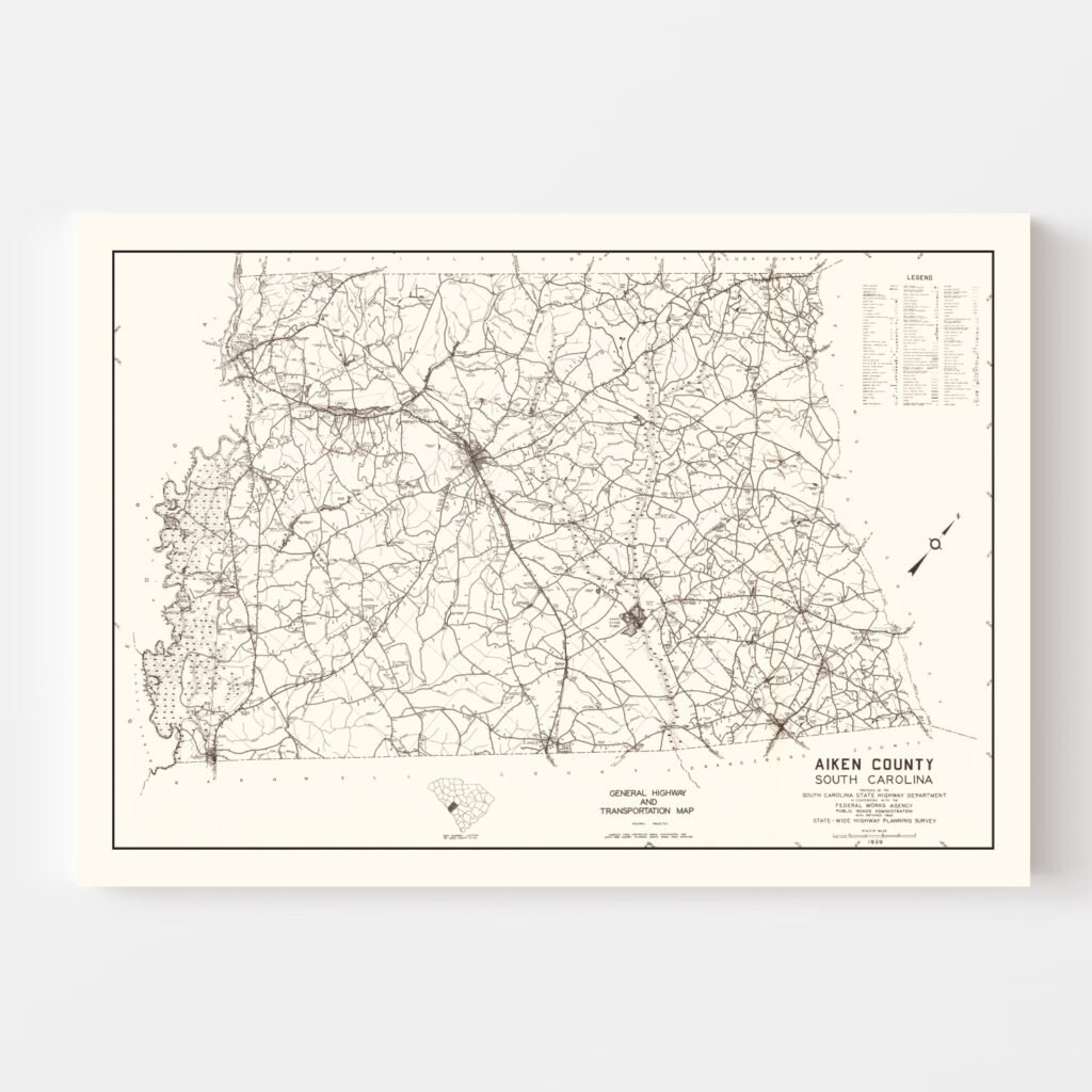 Vintage Map Of Aiken County South Carolina 1939 By Ted S Vintage Art