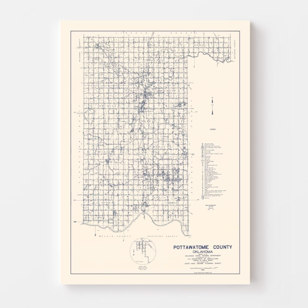 Vintage Map of Pottawatomie County, Oklahoma 1936 by Ted's Vintage Art