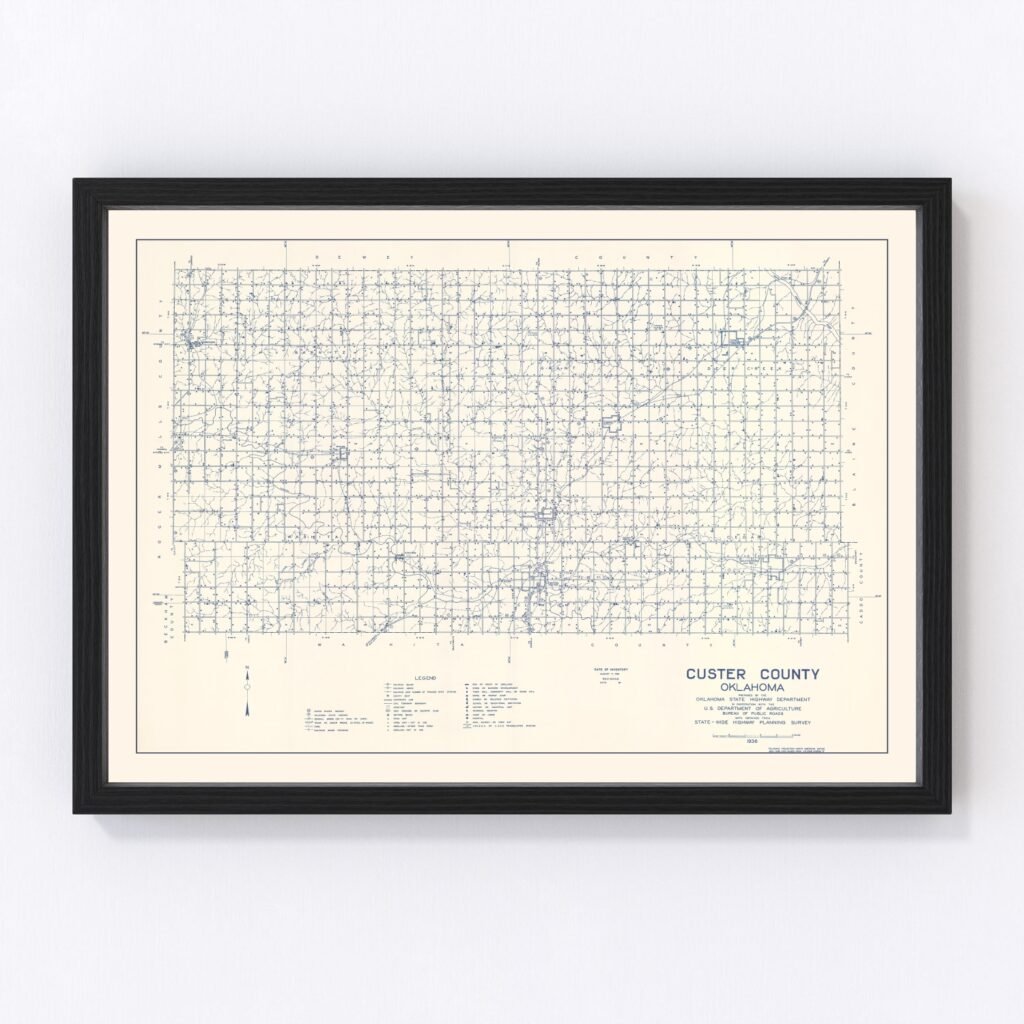 Vintage Map of Custer County, Oklahoma 1936 by Ted's Vintage Art