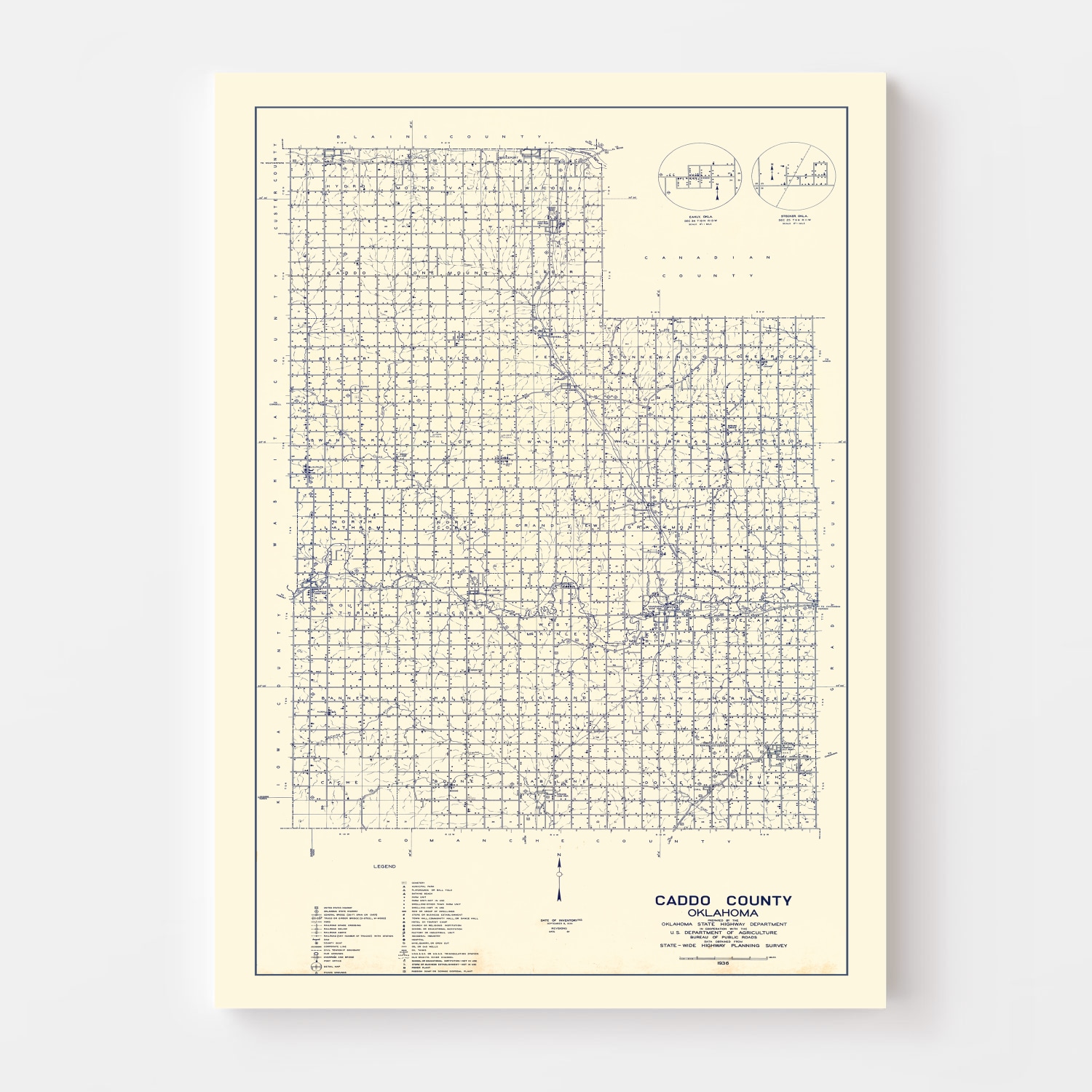 Vintage Map of Caddo County, Oklahoma 1936 by Ted's Vintage Art