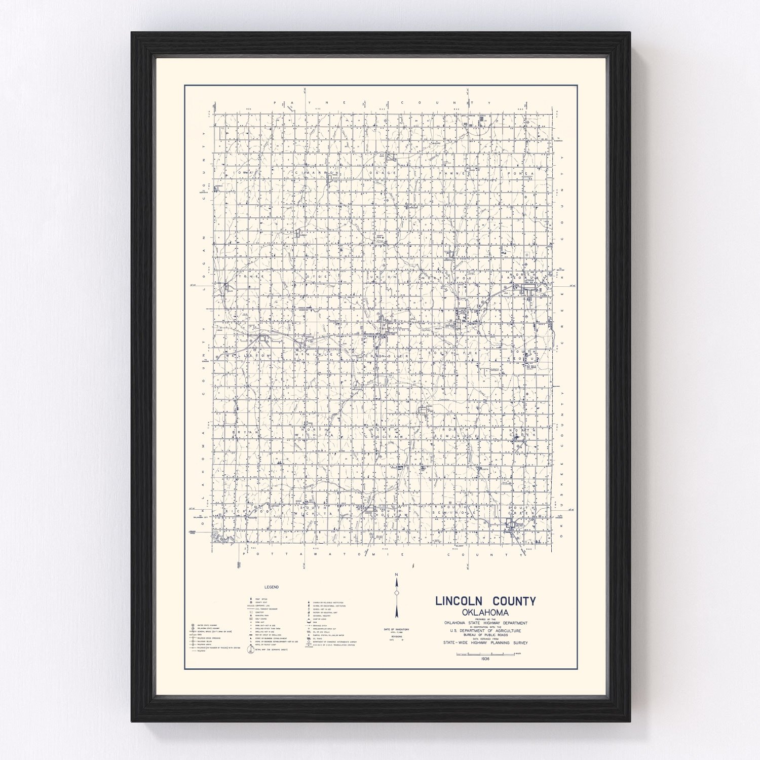 Vintage Map of Lincoln County, Oklahoma 1936 by Ted's Vintage Art