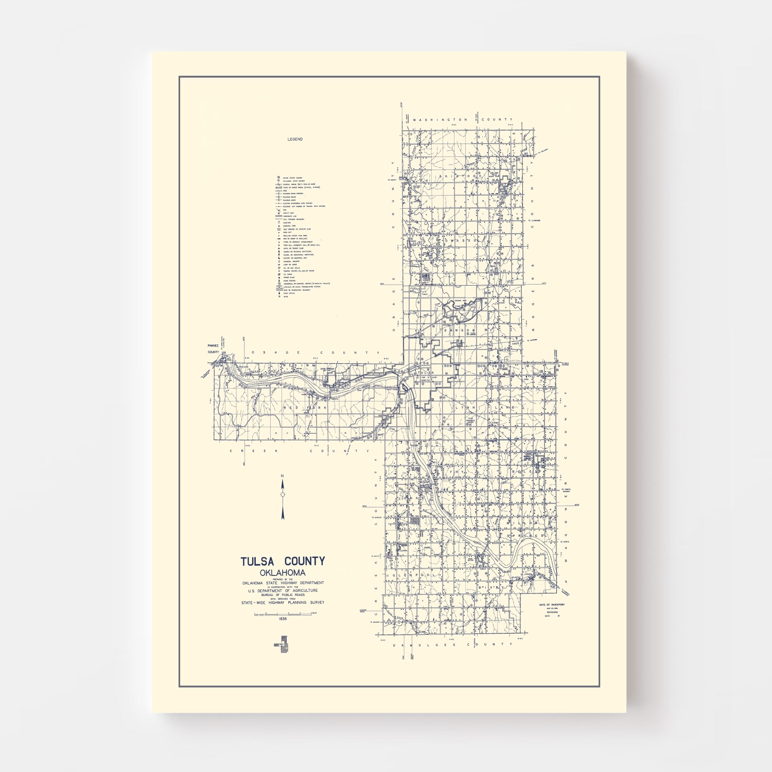 Vintage Map of Tulsa County, Oklahoma 1936 by Ted's Vintage Art