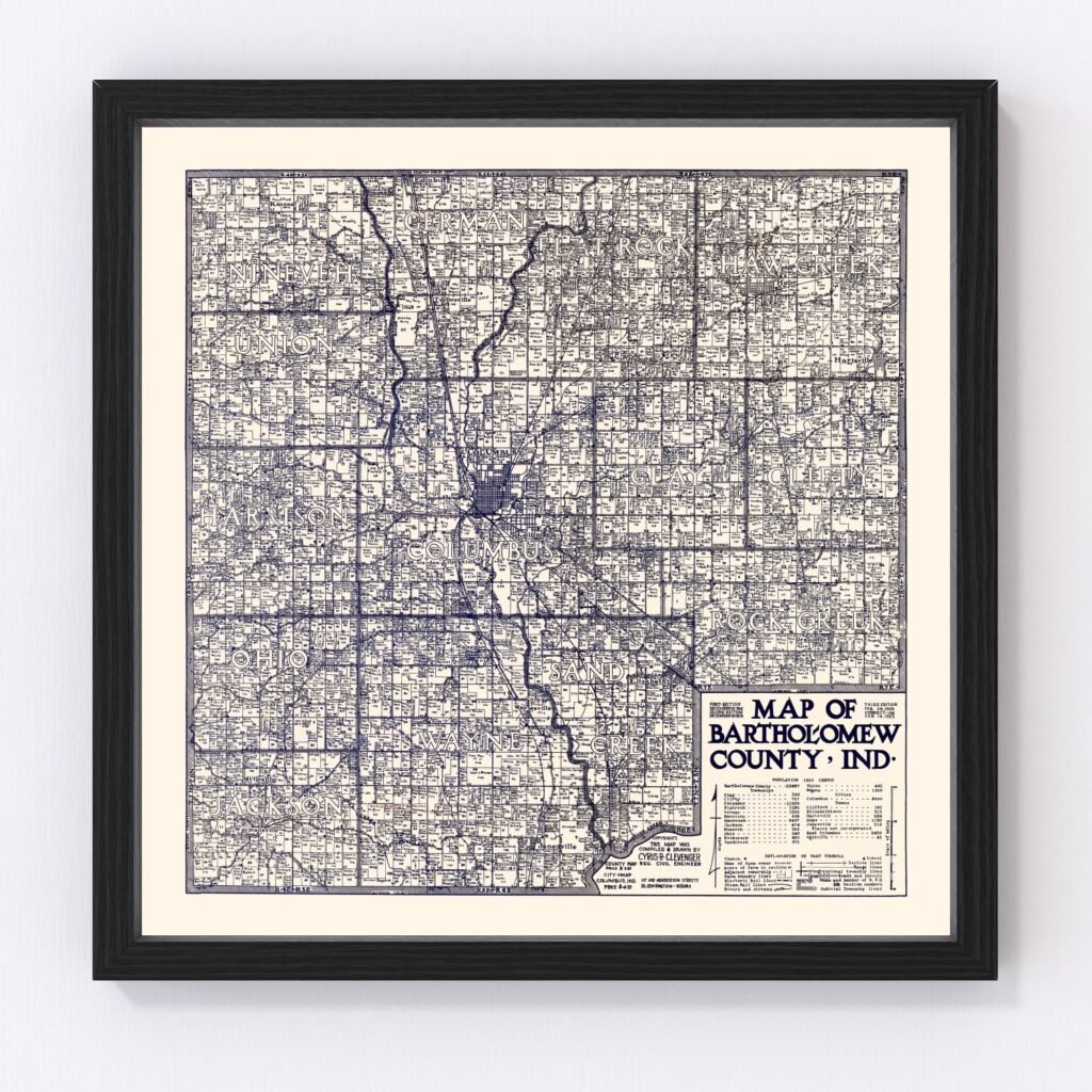 Vintage Map Of Bartholomew County, Indiana 1925 By Ted's Vintage Art