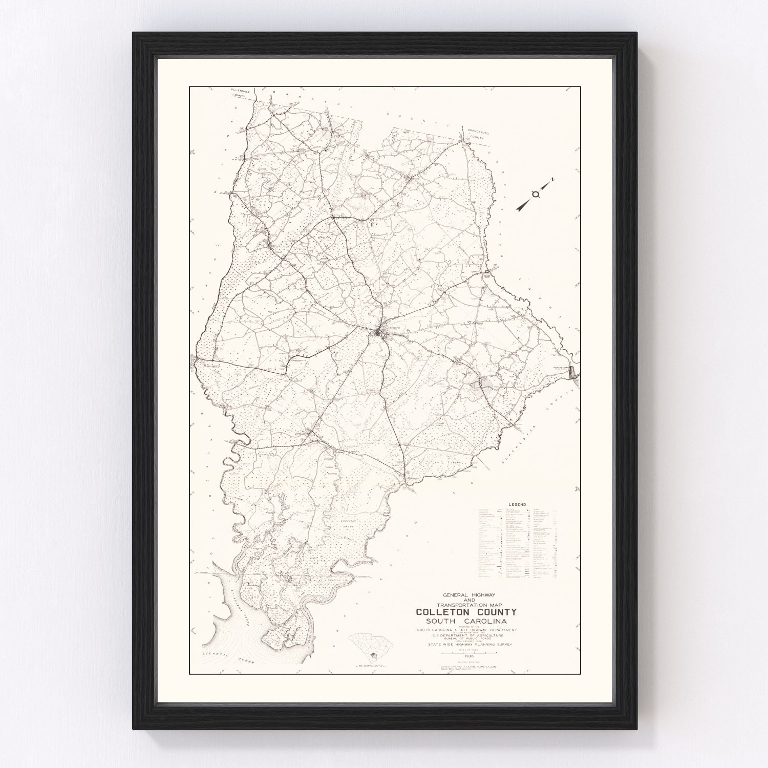 Vintage Map Of Colleton County South Carolina 1938 By Teds Vintage Art 0644