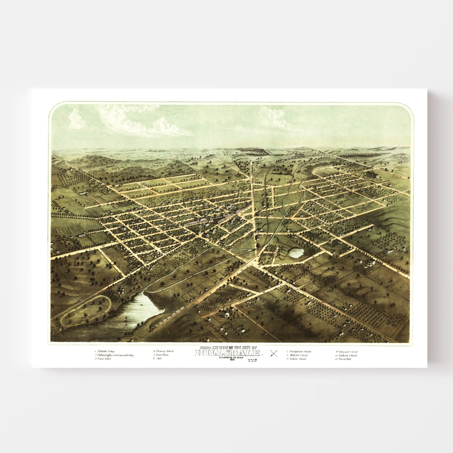 Vintage Map of Hillsdale, Michigan 1866 by Ted's Vintage Art