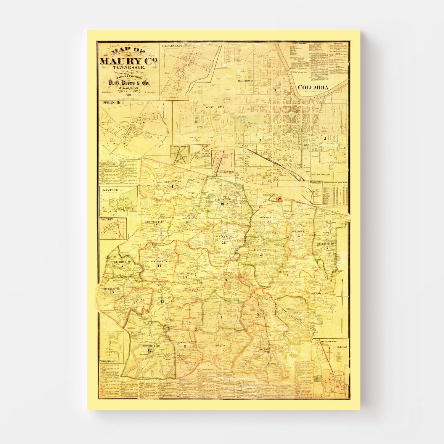 Vintage Map Of Maury County Tennessee 1878 By Teds Vintage Art 4346