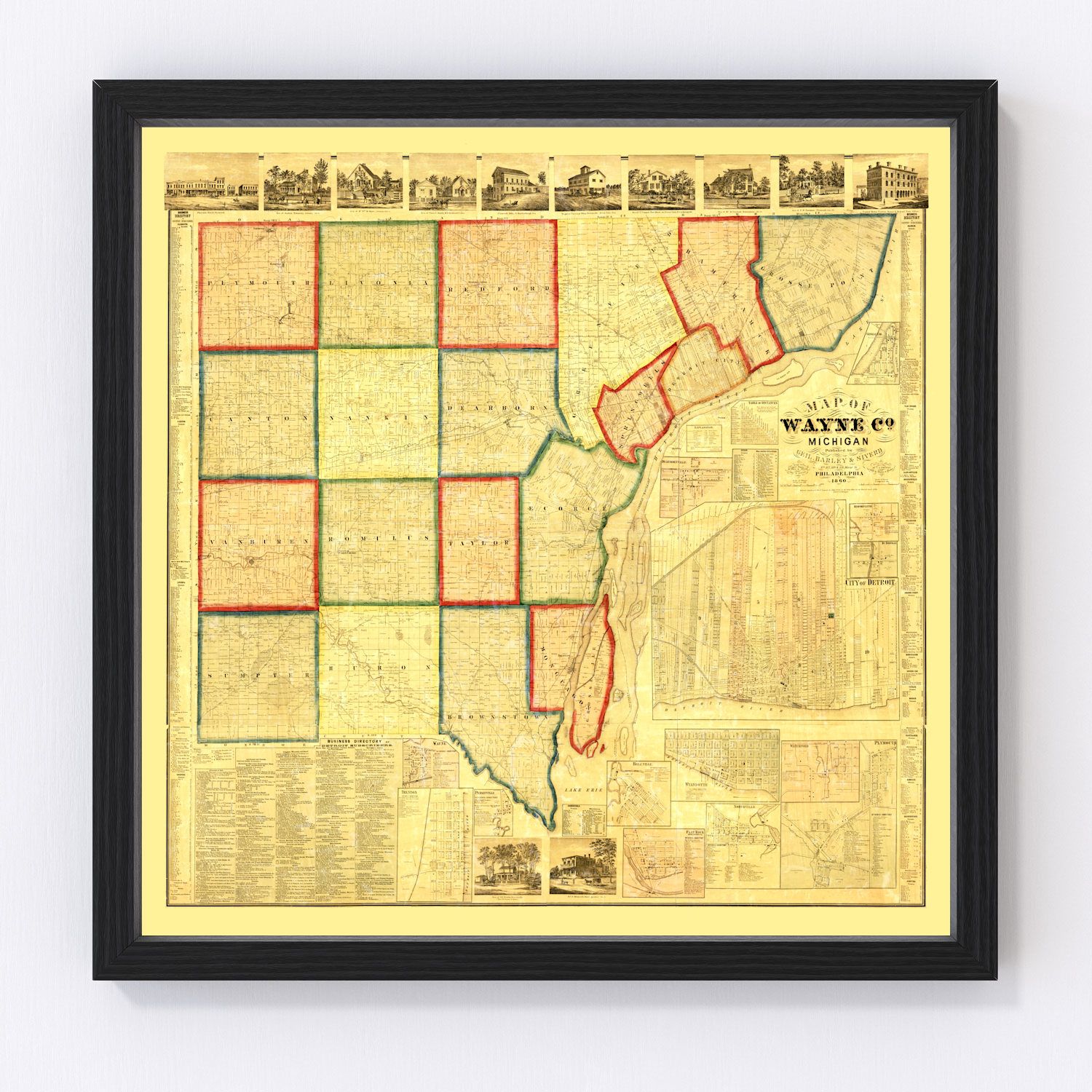 Vintage Map Of Wayne County Michigan 1860 By Teds Vintage Art 2704