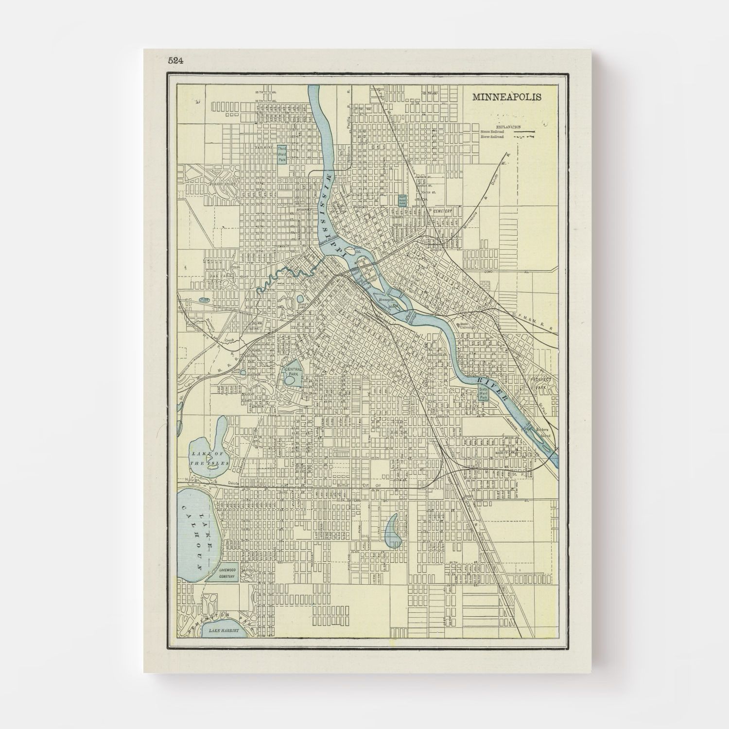 Hand Painted Map shipping of Minneapolis, 1892 / Northeast Park / Beltrami / Stinson / Broadway / Old Map Minneapolis / Vintage Minneapolis Map Art