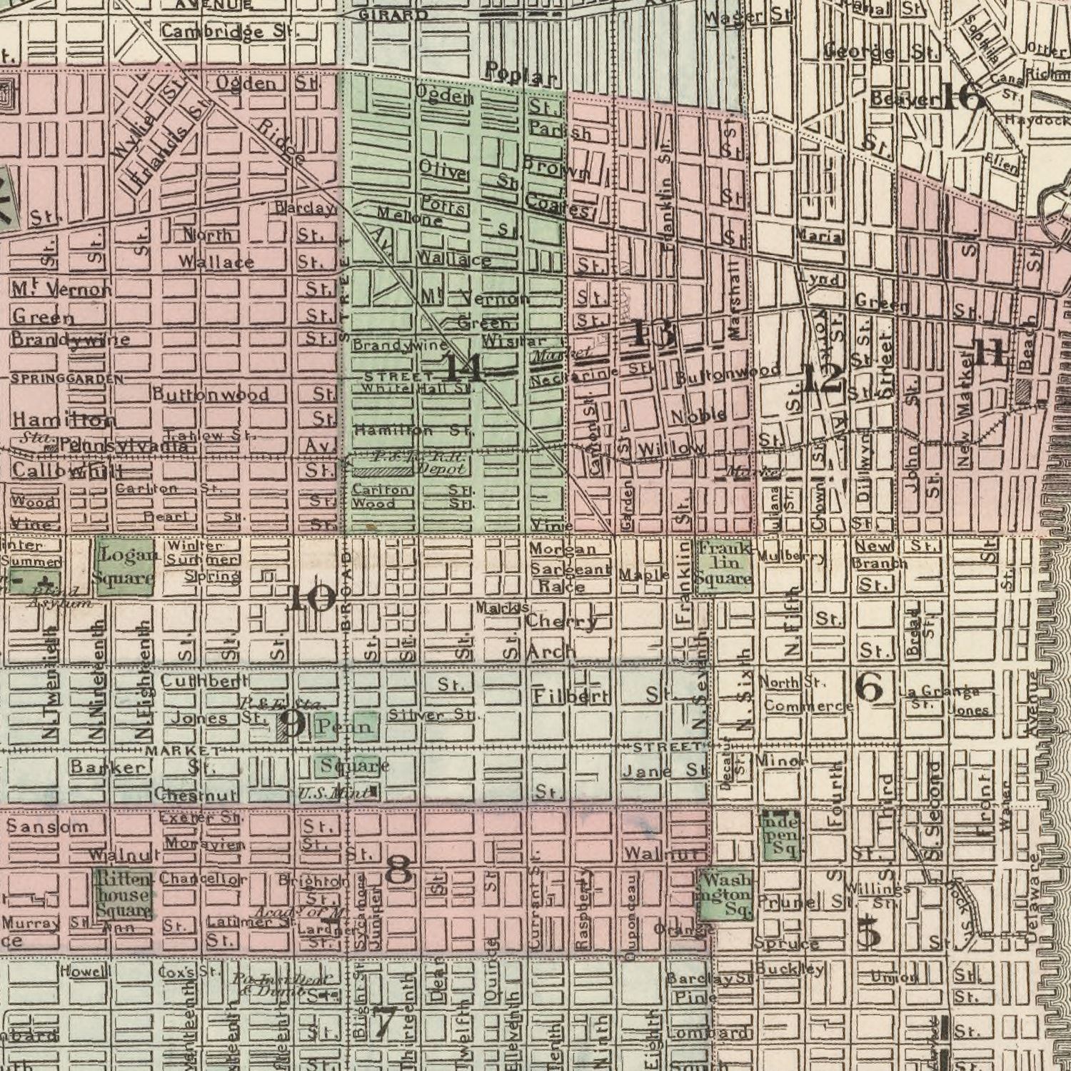 Vintage Map of Philadelphia, Pennsylvania 1886 by Ted's Vintage Art