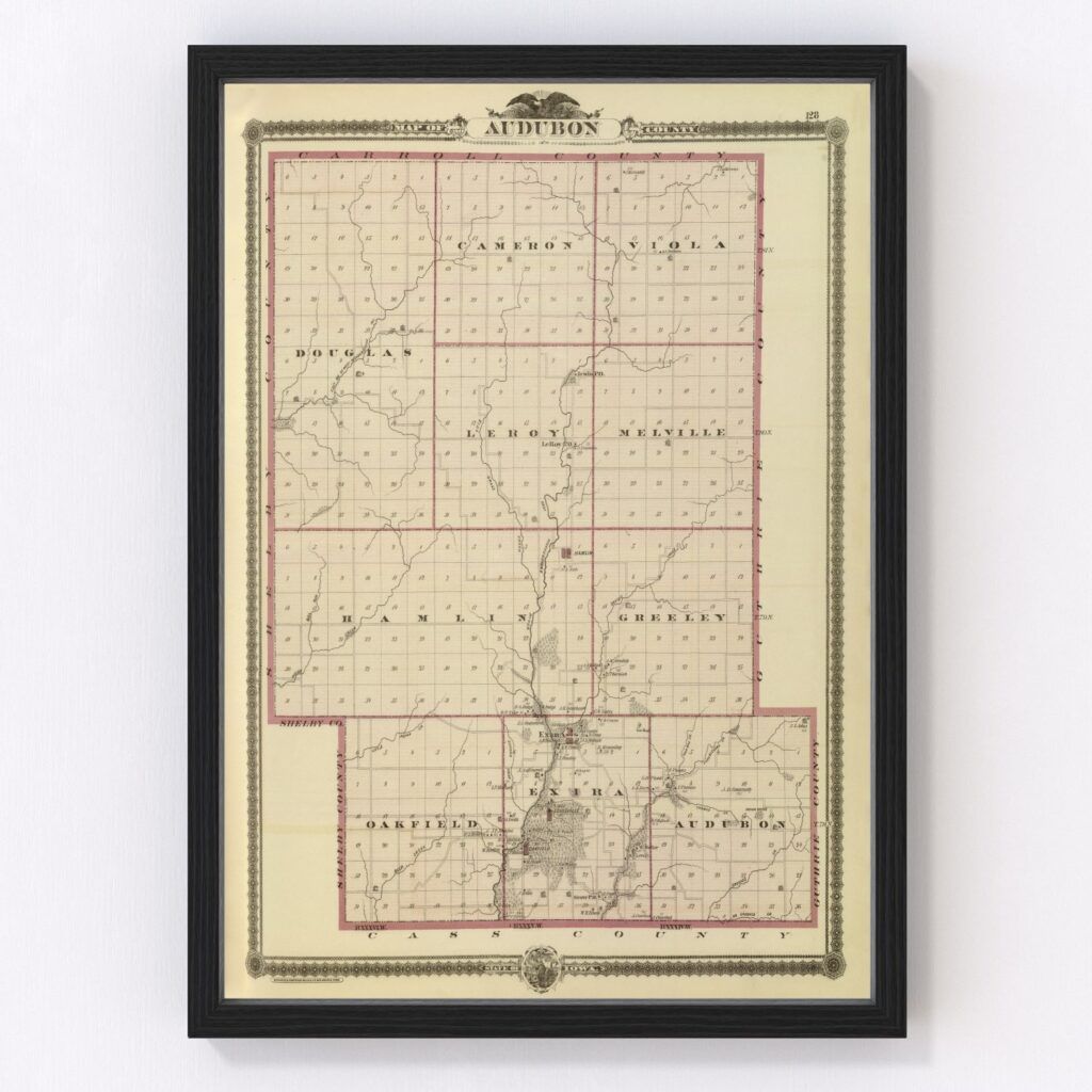 Vintage Map of Audubon County, Iowa 1875 by Ted's Vintage Art