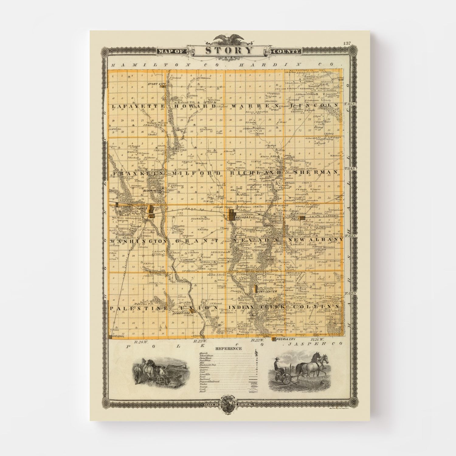 Vintage Map of Story County, Iowa 1875 by Ted's Vintage Art