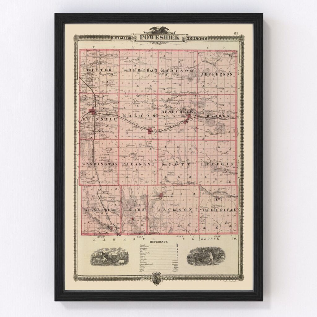 Vintage Map Of Poweshiek County, Iowa 1875 By Ted's Vintage Art