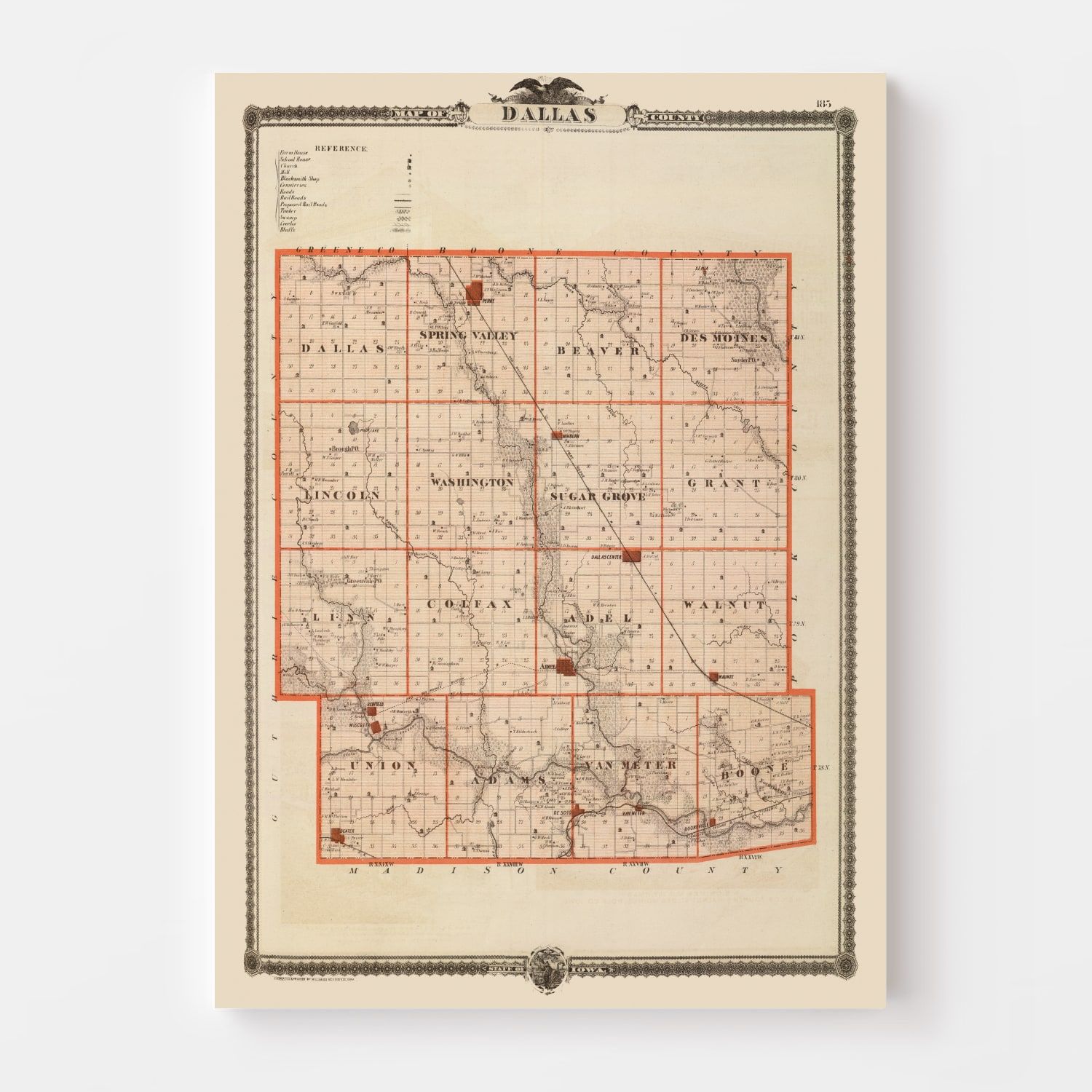 Vintage Map of Dallas County, Iowa 1875 by Ted's Vintage Art