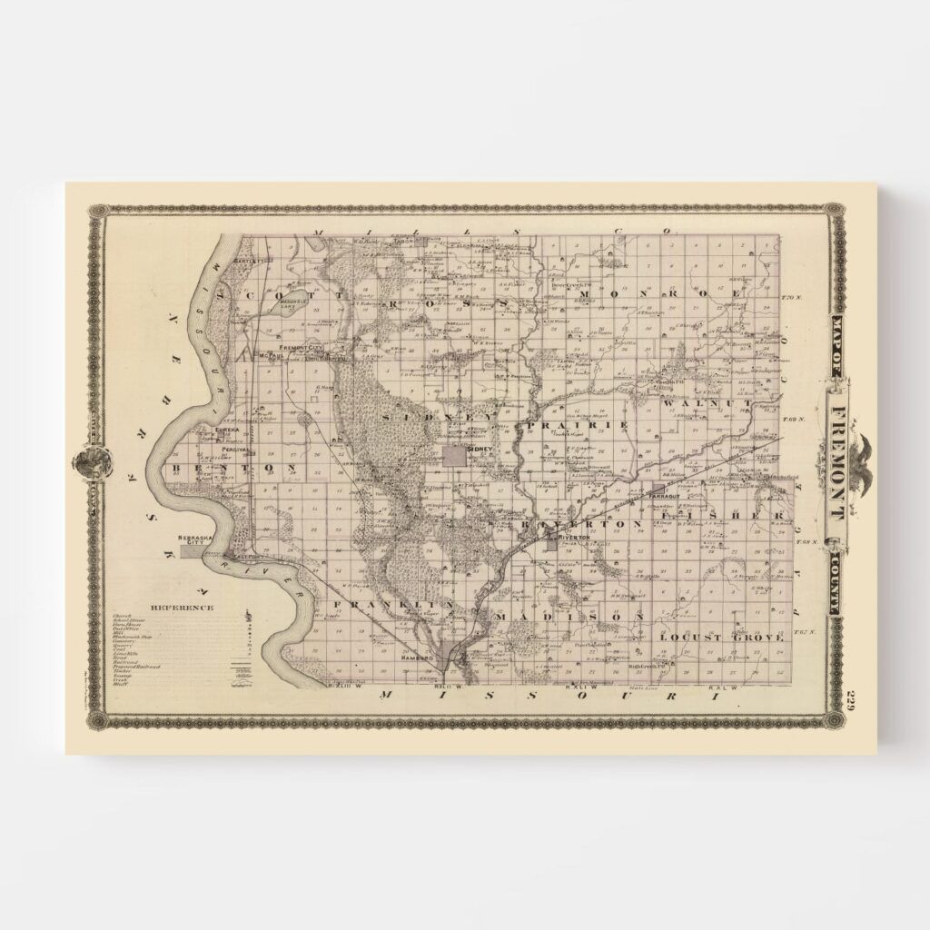 Vintage Map of Fremont County, Iowa 1875 by Ted's Vintage Art