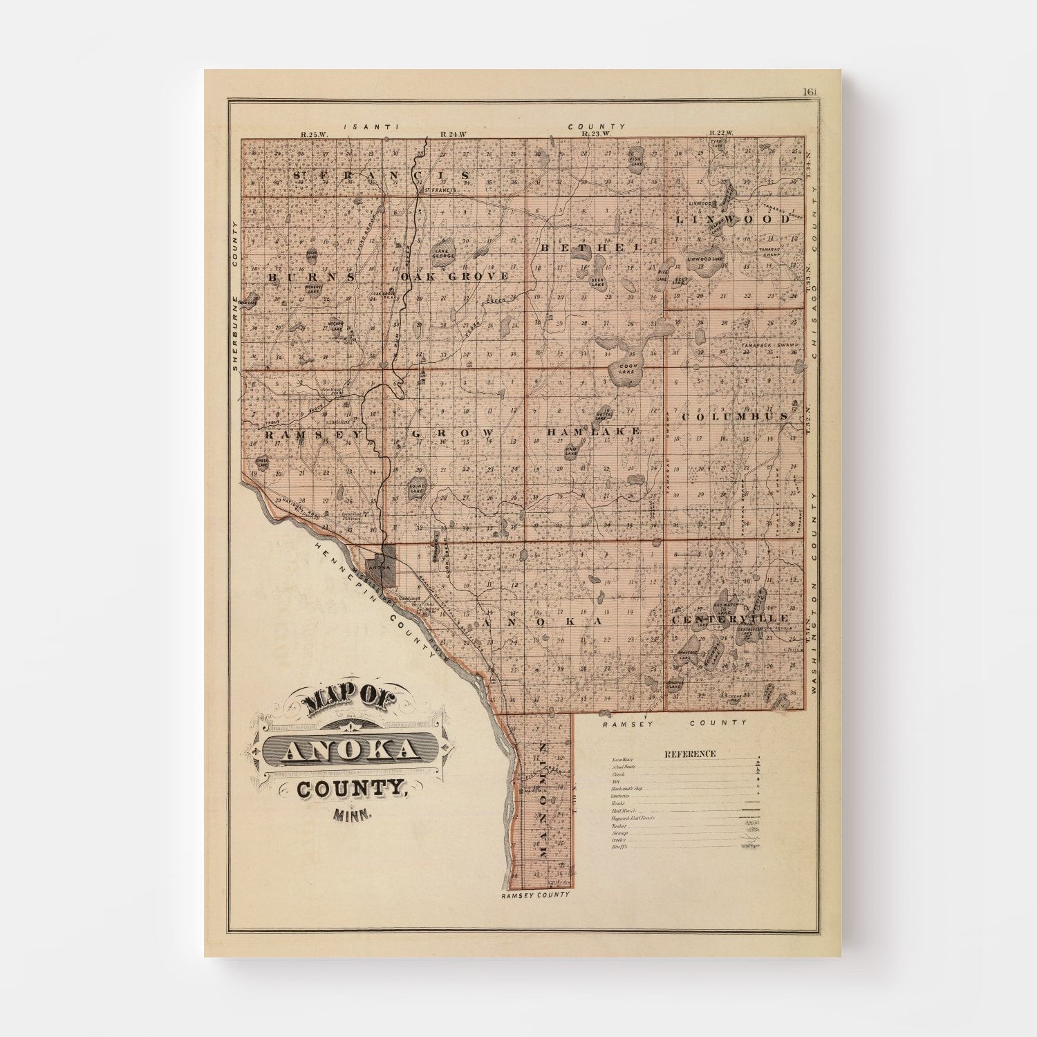 Vintage Map of Anoka County, Minnesota 1874 by Ted's Vintage Art