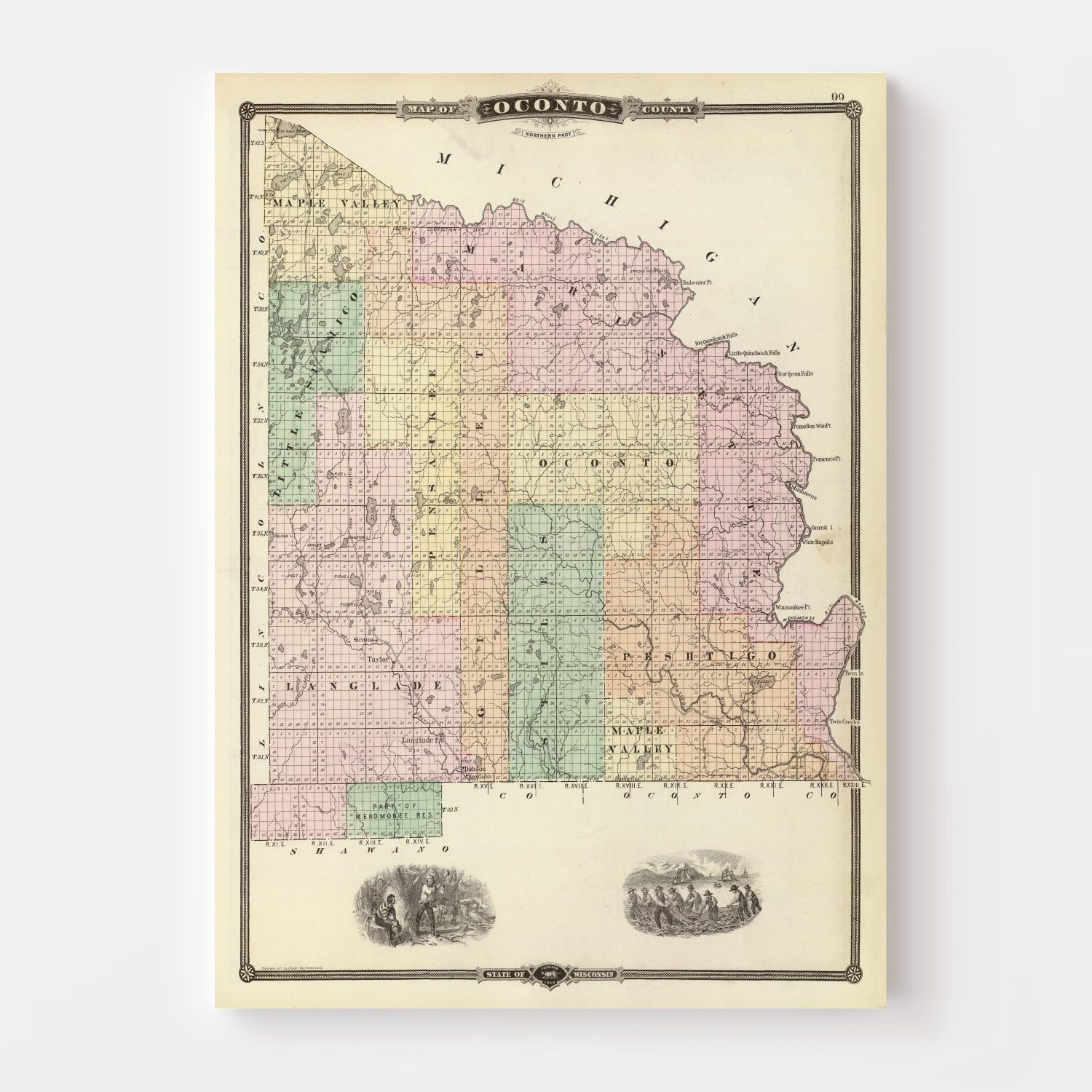 Vintage Map of Oconto County, Wisconsin 1878 by Ted's Vintage Art