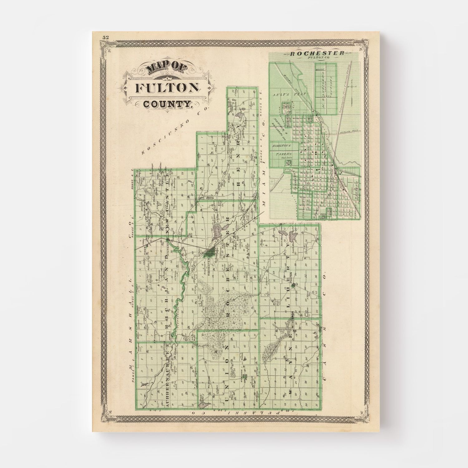 Vintage Map of Fulton County, Indiana 1876 by Ted's Vintage Art