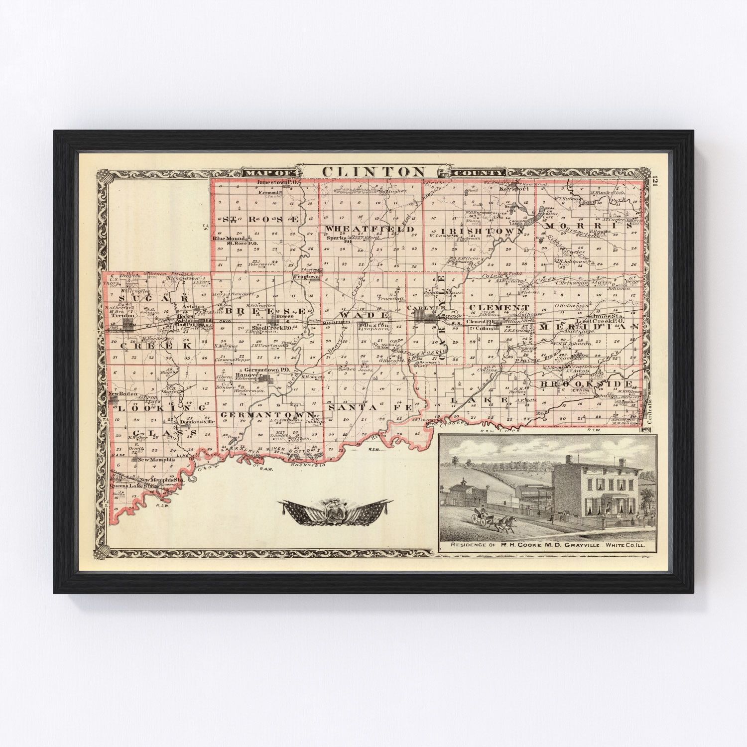 Vintage Map Of Clinton County Illinois 1876 By Teds Vintage Art 4505