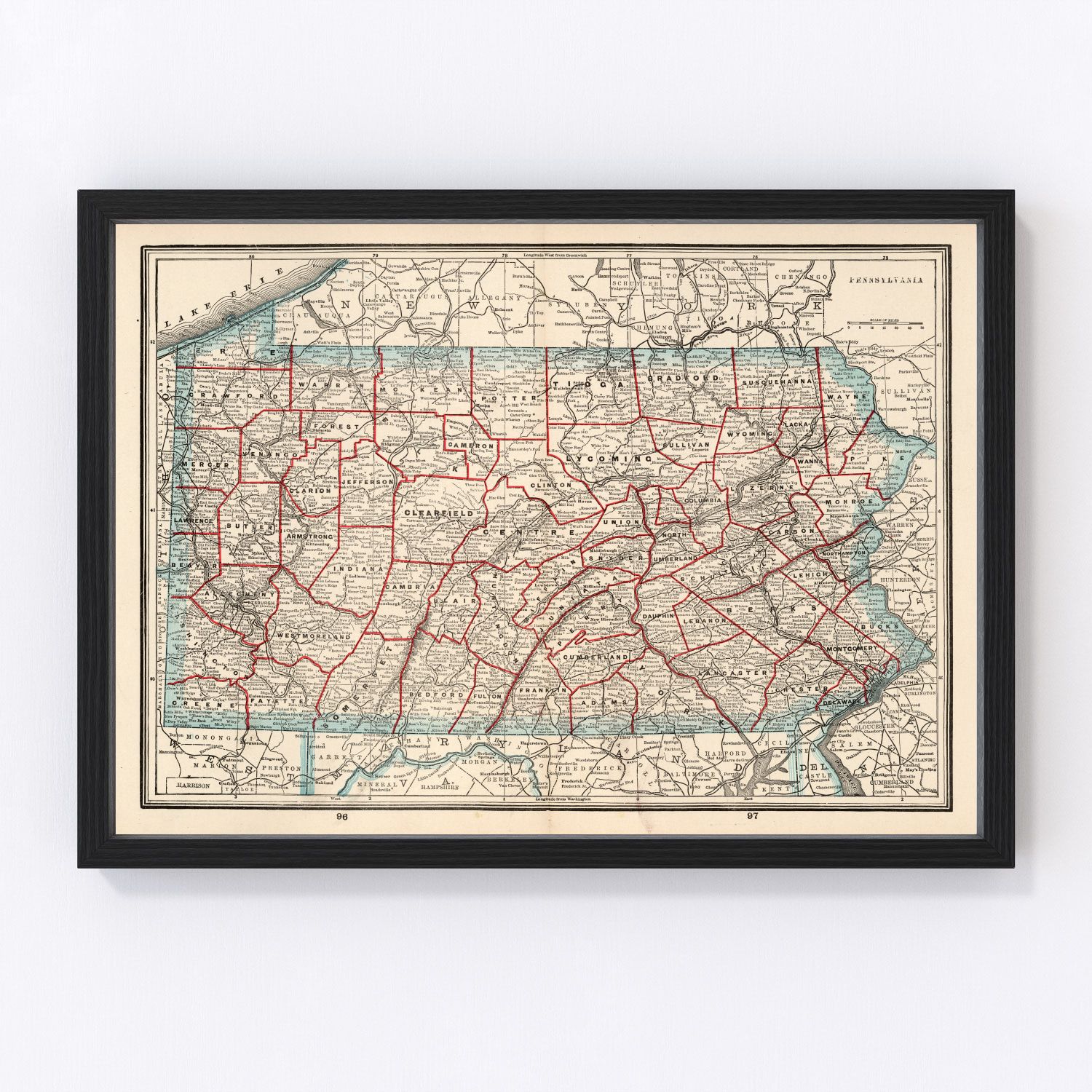 Vintage Map Of Pennsylvania 1893 By Teds Vintage Art