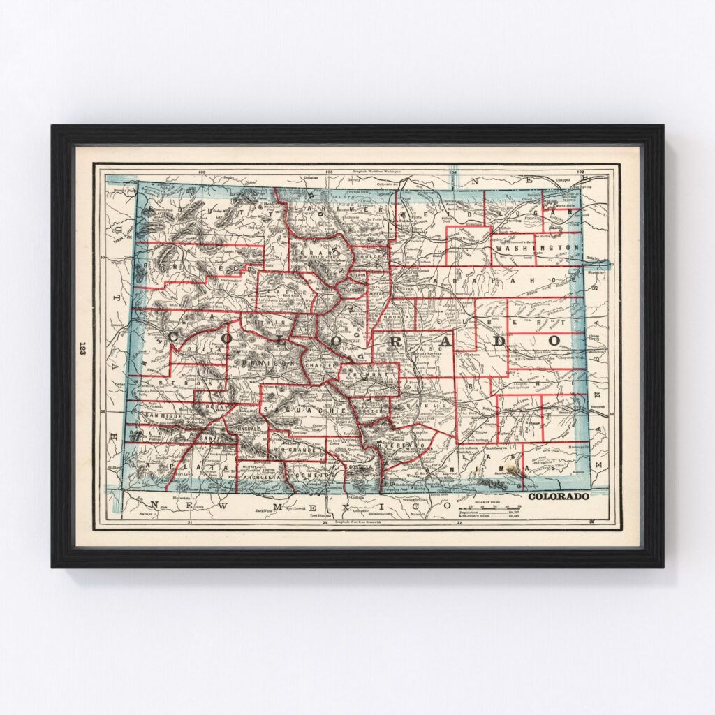 Vintage Map of Colorado 1893 by Ted's Vintage Art