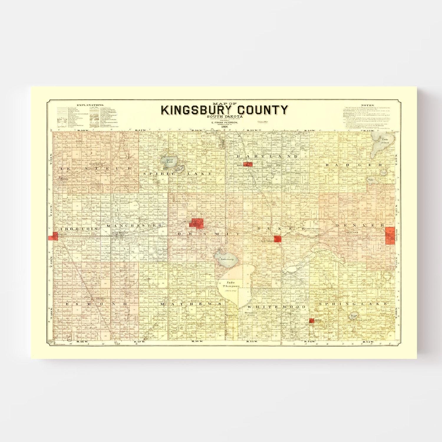 Vintage Map Of Kingsbury County South Dakota 1899 By Teds Vintage Art