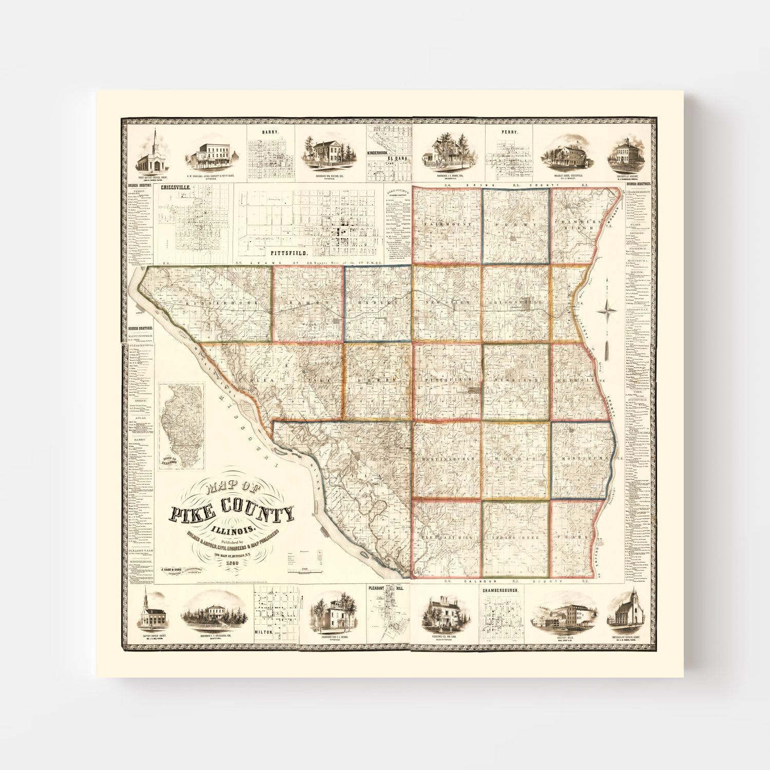 Vintage Map Of Pike County Illinois 1860 By Ted S Vintage Art