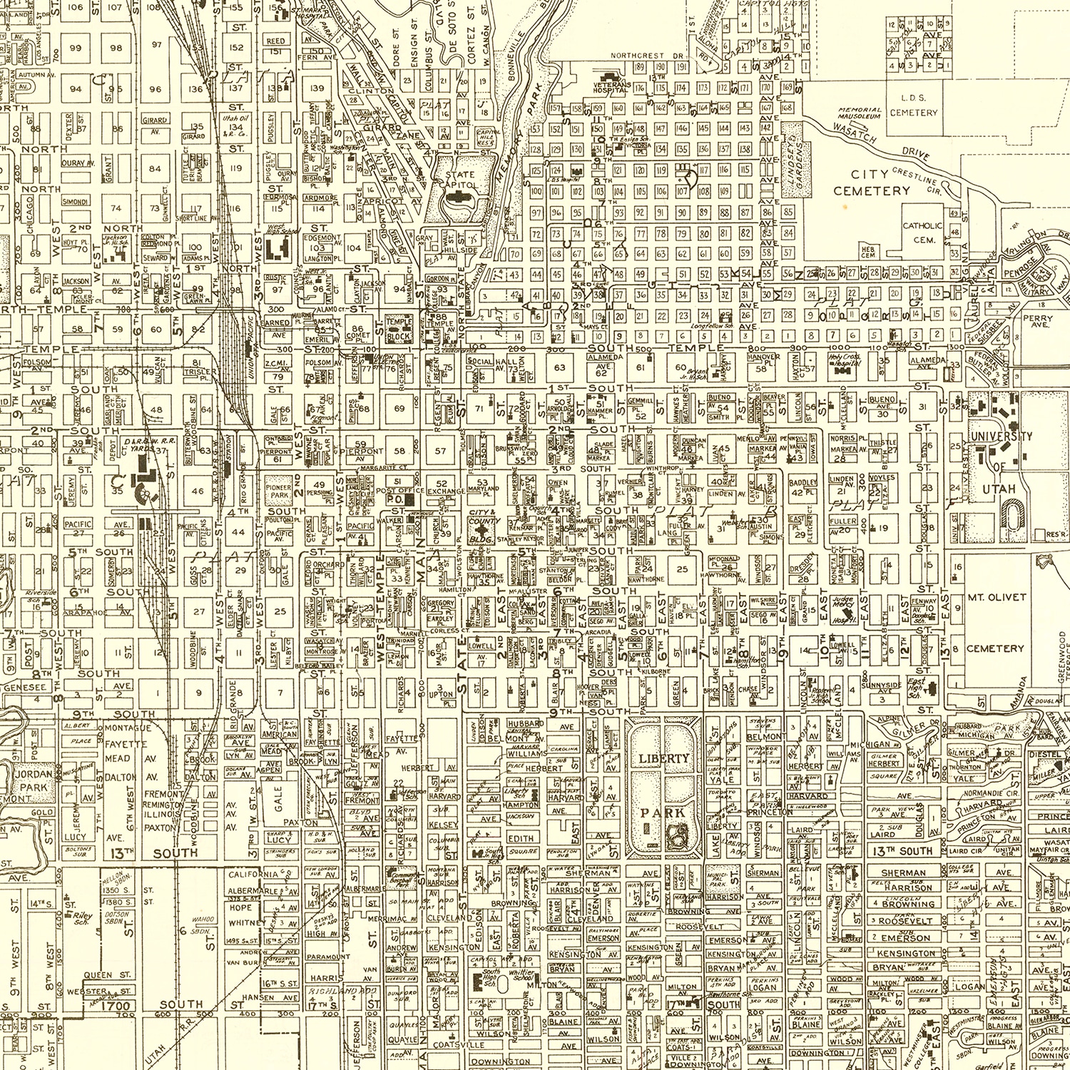 Vintage Map of Salt Lake City, Utah 1935 by Ted's Vintage Art