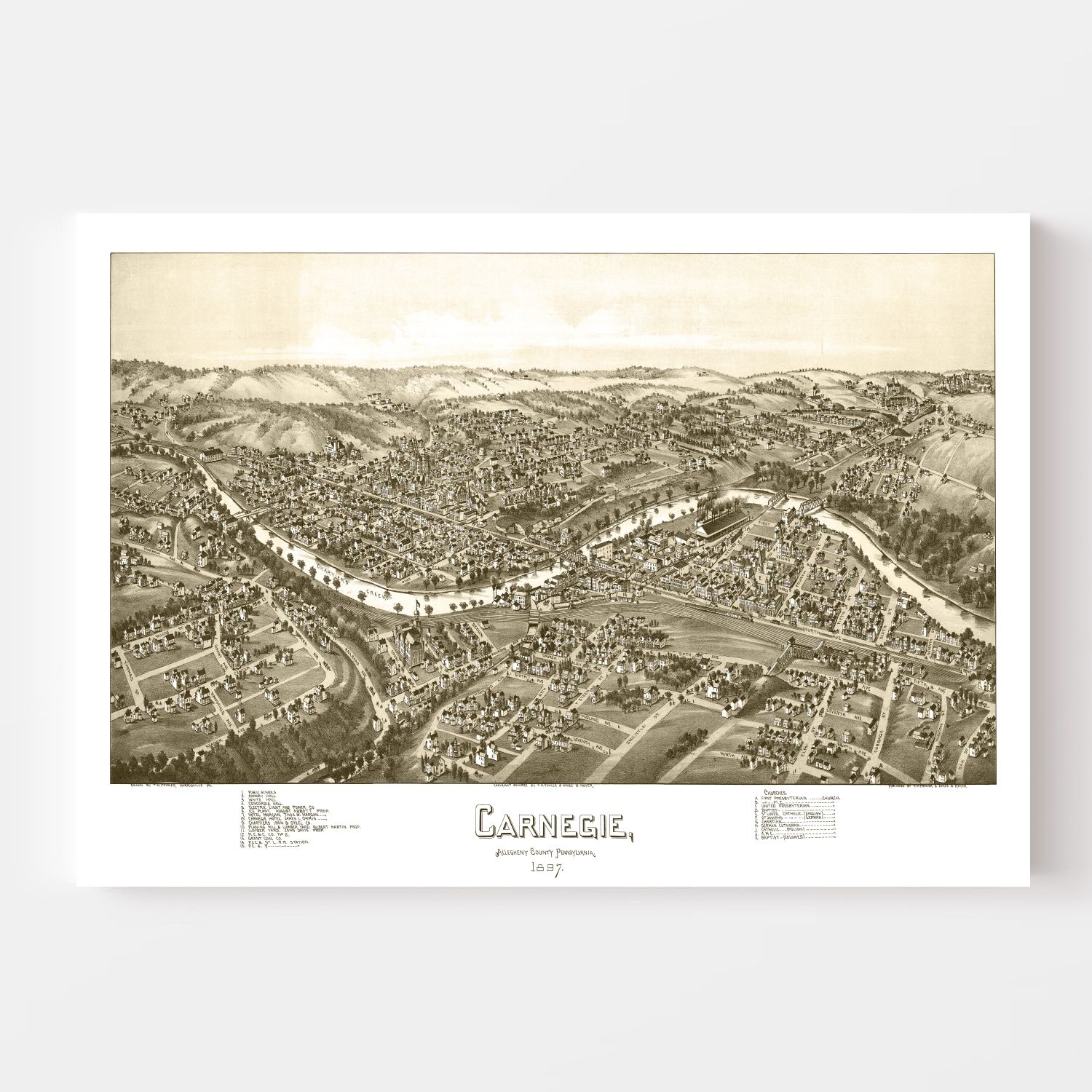 Vintage Map Of Carnegie Pennsylvania 1897 By Teds Vintage Art