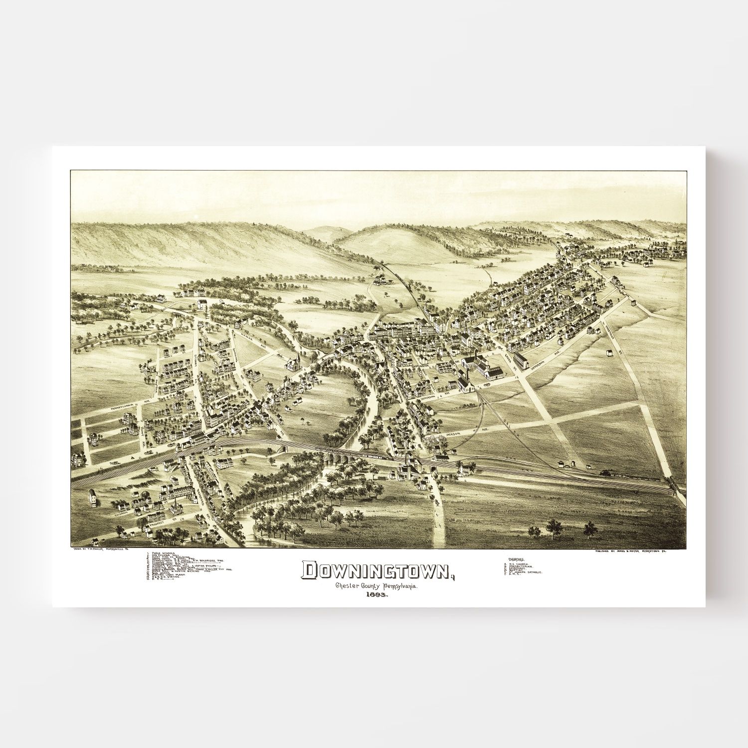 Vintage Map of Downington, Pennsylvania 1893 by Ted's Vintage Art